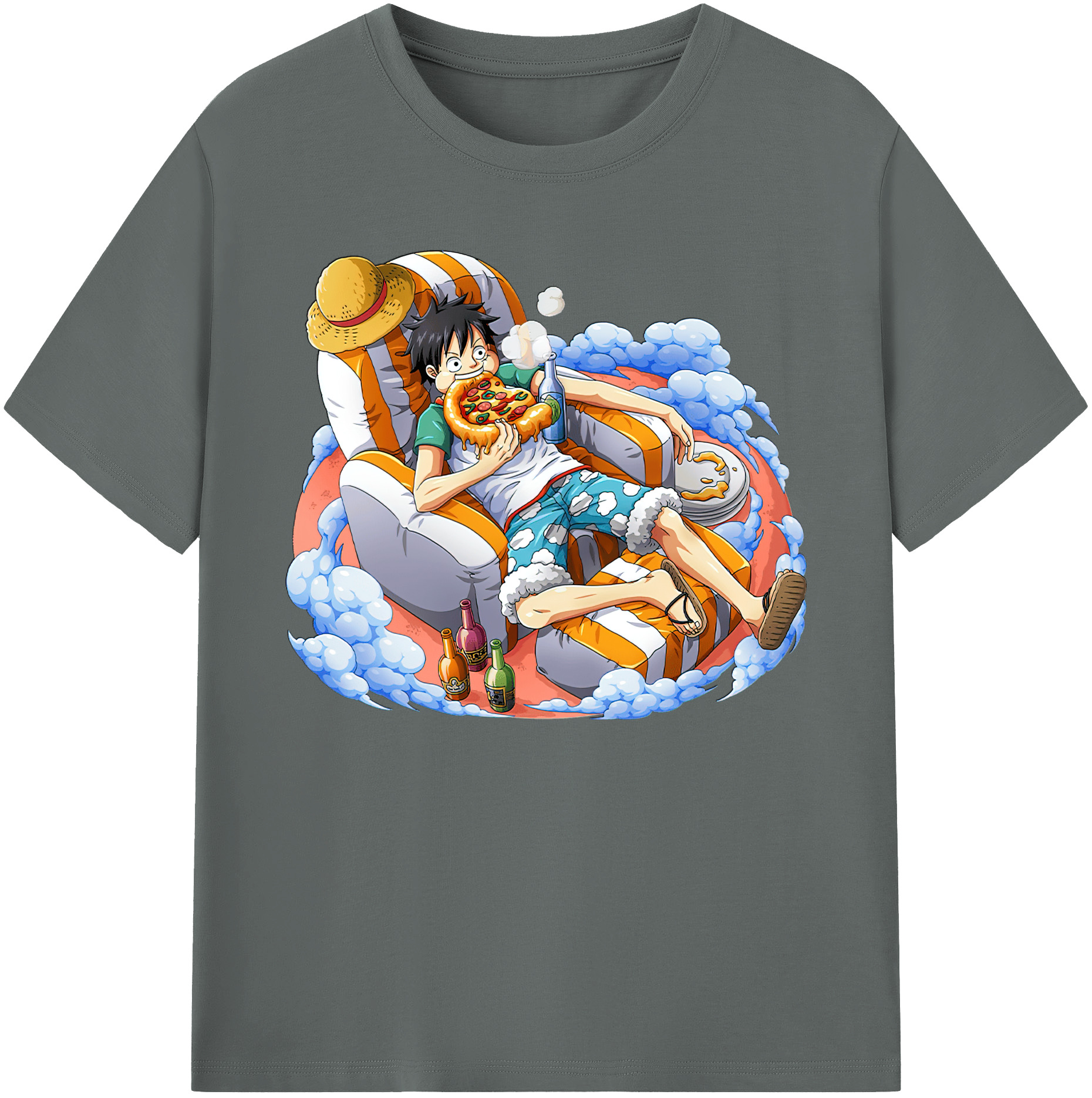ワンピース モンキー・D・ルフィ ONE PIECE Monkey D. Luffy 綿100％ メンズ半袖Tシャツ｜肌触りやわらか＆通気性